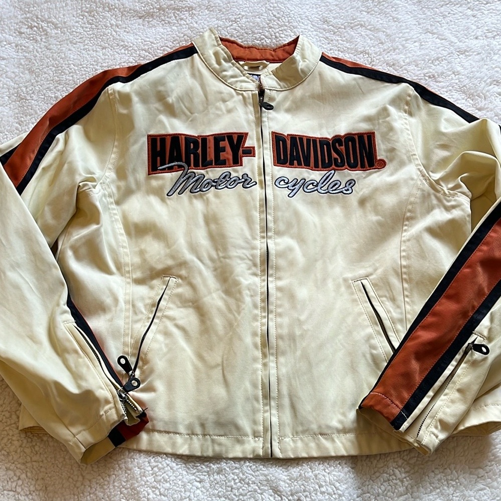 Vintage Harley-Davidson Cream and Black Bomber Jacket